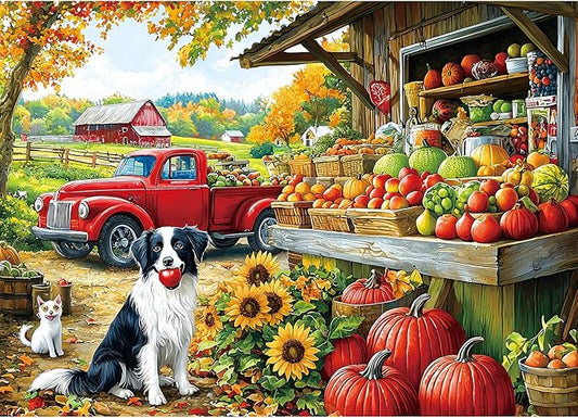 Blueforest Puzzles for Adults 1000 Pieces, Autumn Farm Market Jigsaw Puzzle, Impossible Hard Difficult Challenging Family Puzzles for Adults, 27.5x19.7 Inches Large Pretty Art Puzzle