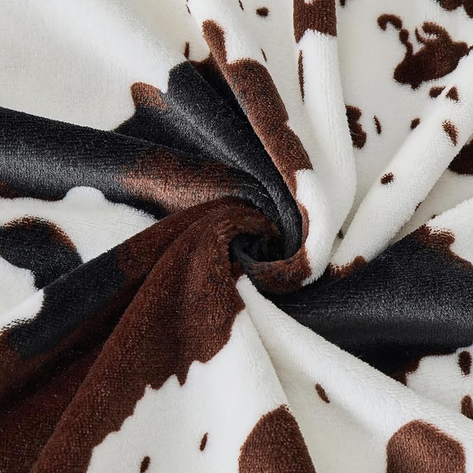 Bnuitland Cow Printed Fleece Flannel Throw Blanket, 300 GSM Double Sided Fuzzy Fluffy Blanket for Bed Sofa Couch Travel, Super Soft Lightweight for Adults and Kids, 90×90 inch