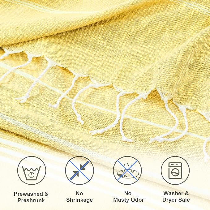 Aegero Turkish Beach Towel, 36"x71" Quick Dry Sand Free Oversized Bath Pool Swim Towel, Lightweight Travel Turkish Towels Vacation Essentials, Yellow