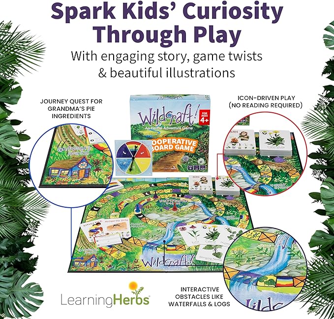 Wildcraft! an Herbal Adventure Cooperative Board Game - Learn 25 Herbs with No Reading Required - Educational Game for Kids 4+ & Families - Includes 3 Printable PDFs, Coloring Book & Plant Guide