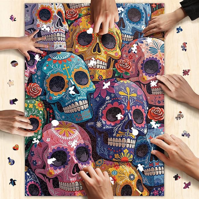 1000 Piece Puzzle for Adults, Colorful Floral Skull Artwork with Matte Finish, Color-Coded Back for Easy Sorting, Vibrant Art Puzzle for Adults, 19.25 x 26.65 in
