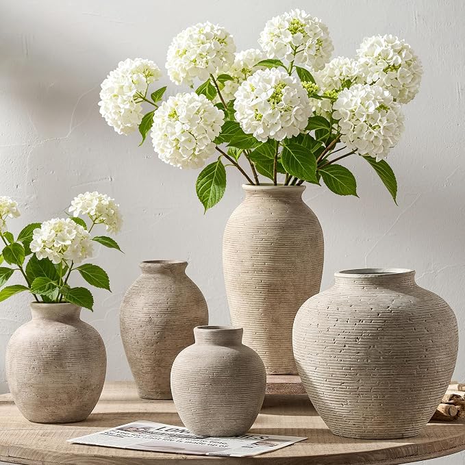Vanselia Ceramic Flower Vase Home Decor - Large Tall Farmhouse Table Vases Rustic Vintage Living Room Kitchen Bedroom Decorations for House Book Shelf Office Coffee Desk Dining Fireplace (12" Retro)