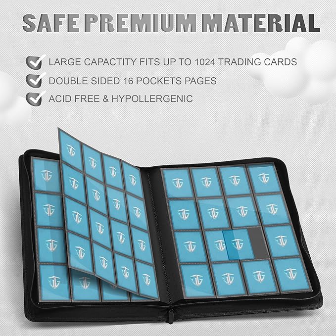 16 Pockets Trading Card Zipper Binder for 1000+ Cards| Secure Side Loading Pockets | Trading Card Album Folder | Compatible with YuGiOh, MTG,Sports Cards (Orange 16)
