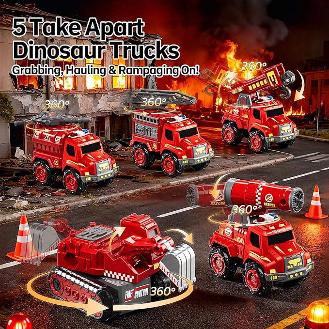 Transform Toys for Boys 4-6, 5 in 1 Take Apart Toys for Boys 3-5, Fire Firetruck Transforming Assembling Robot Toy for Kids, Educational Birthday Gift for 4 5 6 7 8 Year Old Boy Girls