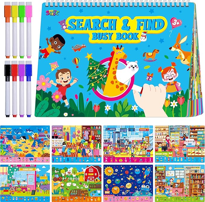 SpriteGru Search & Find Book, 30 Different Themes 32 Pages Activities Book, Montessori Learning Toy Educational Game Autism Sensory Toys for Preschool Girls and Boys Ages 3, 4, 5, 6