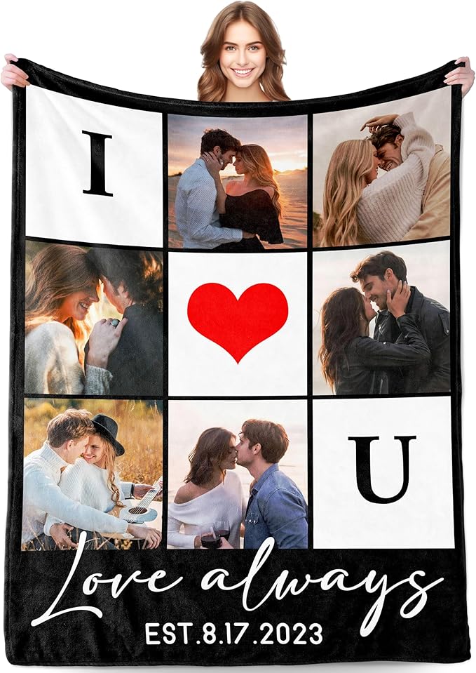 Personalized Couples Gifts for Boyfriend Girlfriend Wife Husband Him Her Mom Dad, Customized Birthday I Love You Gifts for Valentines Mother's Day Fathers Day, Custom Photo Blanket with Picture Text