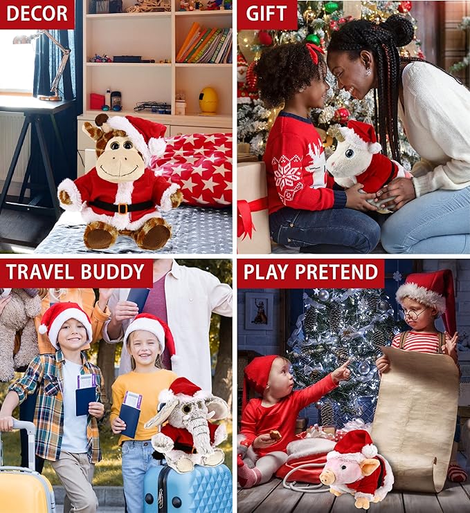 DolliBu Santa Claus Stuffed Animal Dress Up Costume Set - Cute Christmas Stuffed Animal Santa Outfit with Red Hat and Suit - Large