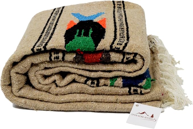 Open Road Goods Thick Mexican Yoga Blanket - Serape Fish Design - Handmade (Khaki)