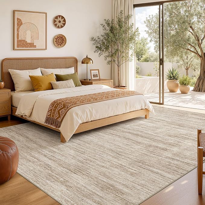 Nakagishi 10X12 Area Rugs Living Room: Washable Large Vintage Rug Neutral Non-Slip Soft Stain Resistant Indoor Carpet for Bedroom Nursery Dining Room Office Playroom - Dark Brown