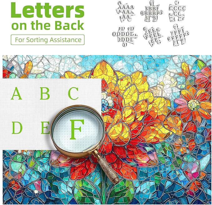 Stained Glass Dahlia Floral Puzzles for Adults 1000 Pieces, Impossible Hard Difficult Challenging Puzzles for Adults, Colorful Mosaic Dahlia Floral Jigsaw Puzzle 1000 Pieces