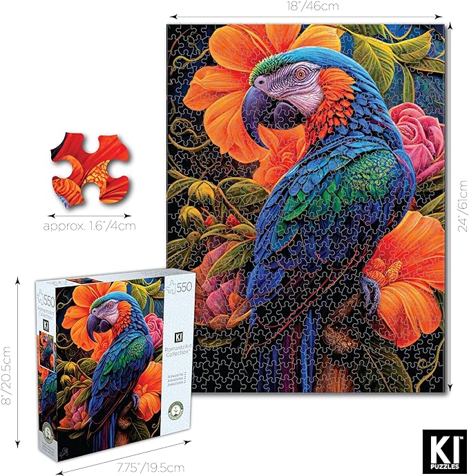 550 Piece Puzzle for Adults – Hard, Difficult, Challenging Jigsaw – Amazonia II by RomantzArt – Bird Puzzle – 24x18 Inches