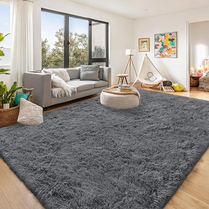 OLANLY 9x10 Machine Washable Large Area Rugs for Living Room, Bedroom, Soft Fluffy Shaggy Bedside Rug, Indoor Floor Carpet for Kids Girls and Boys, Dorms, Nursery, Home Decor Aesthetic, Grey