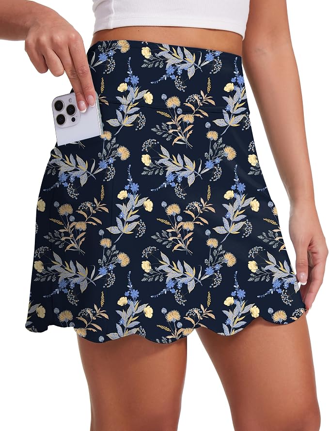 Skorts for Woman with Pockets 16" Golf Athletic Skirts Scalloped Hem Tennis Skirt Dressy Casual
