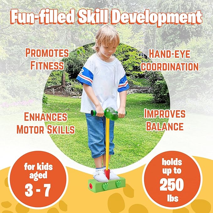 Playbees Foam Pogo Stick Dinosaur Jumper for Kids 3, 4, 5, 6, 7, Years Old Coolest Toys for 5 Year Old Boy Themed Bungee Pogo - Inside & Outside Fun for Boys & Girls
