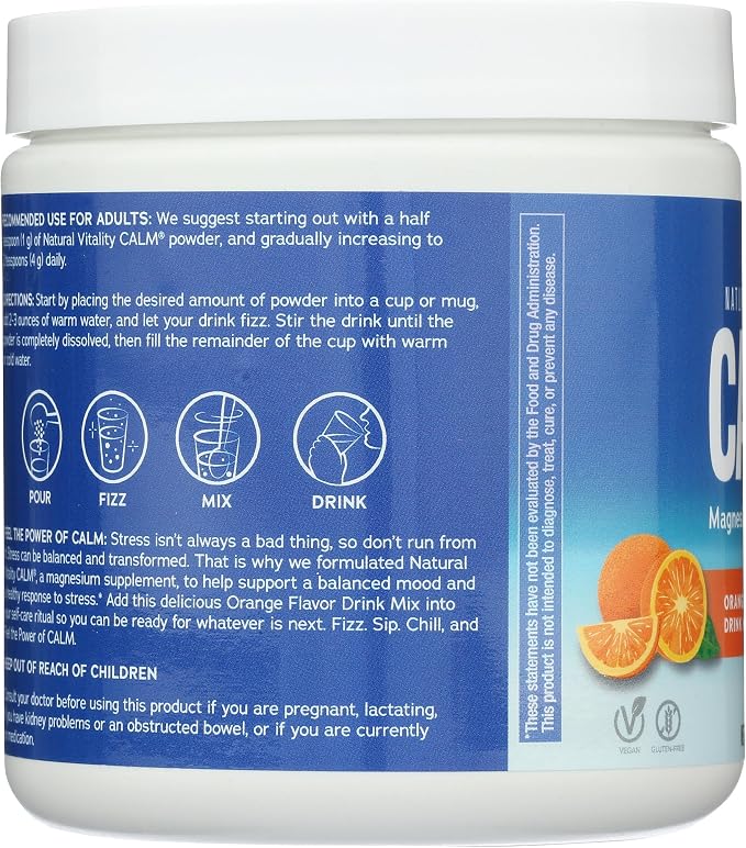 Natural Vitality Calm Magnesium Supplement, Anti-Stress Drink Mix Powder, Gluten Free, Vegan, & Non-GMO, Orange, 8 oz