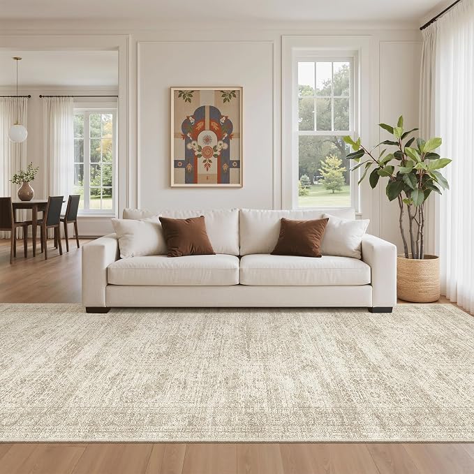 Soalmost Washable 4x10 Hallway Runner Rug Non-Slip Kitchen Entry Rugs Beige | Vintage Wide Runners for Living Dining Room Entryway, Stain Resistant Low-Pile Long Floor Carpet 10ft for Corridor Bedroom