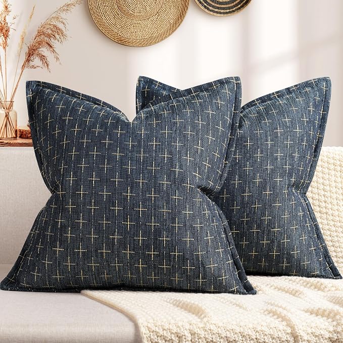 Pillow Covers 20x20 Set of 2 Soft Polyester Textured Pillow Covers with Stylish Flange Edge Cozy Farmhouse Throw Pillows for Couch Bed Sofa Living Room