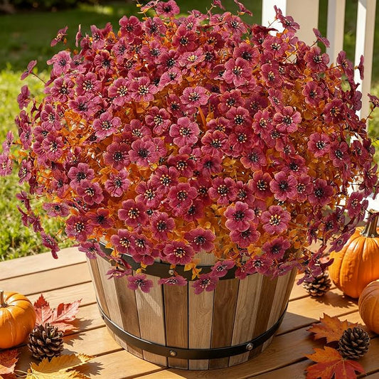 Alupssuc 24 Bundles Artificial Fall Flowers, UV Resistant Faux Mums Porch | Silk & Plastic, 13 Inch Tall, for Indoor Outdoor Planters Yard Patio Window Box, Autumn Outside Realistic Fake Decoration