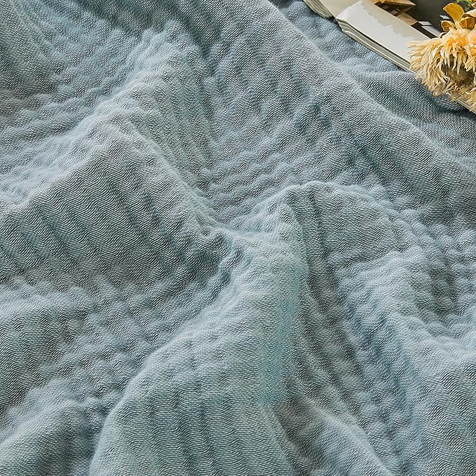 EMME Cotton Muslin Twin Blanket Breathable Gauze Soft Lightweight Blankets Adults Gifts for Women (Heather Teal, 60"x80")