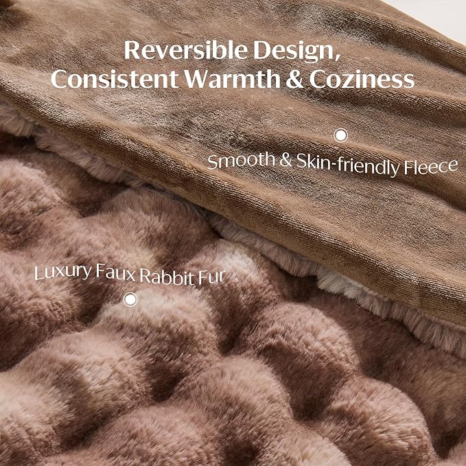 DOWNCOOL Faux Rabbit Fur Throw Blanket, Soft Fluffy Fuzzy Plush Bubble Blanket for Couch Sofa & Bed, Cozy Warm Luxury Fleece Minky Blanket, 60x80 Inches Tie-dye Brown