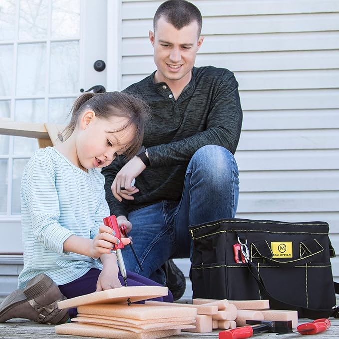Educational Toys Building Toys - Plastic Tools - Kid Toys STEM Toys for Boys and Girls - Real Tool Bag Construction Toys Arts and Crafts Foam Wood Pretend Play Creative Toys Kids Tool Set