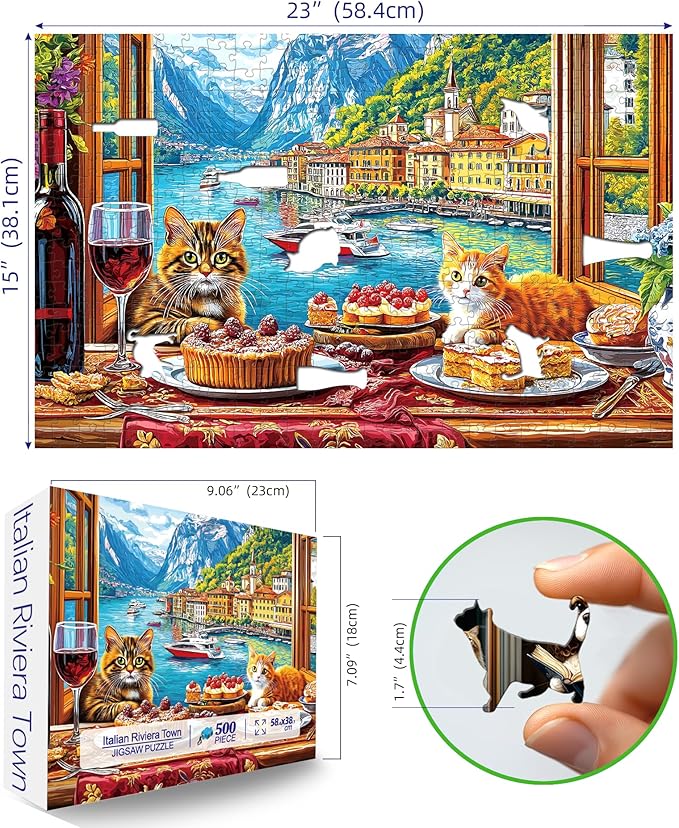 Spring Cat Gathering 500 Piece Puzzles for Adults, Challenging Art Special Shaped Jigsaw Puzzle for Gifts Party Games Family Fun, 23" X 15" Dust Free Puzzles
