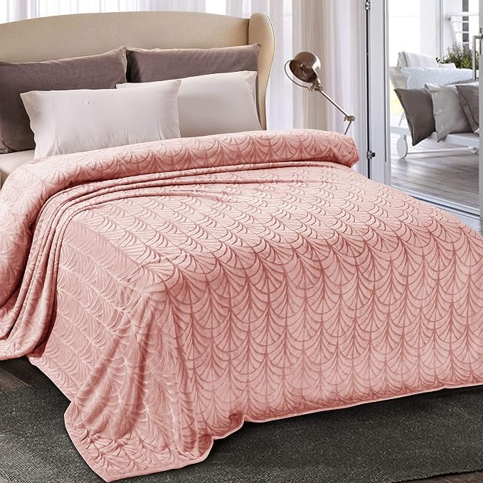 Whale Flotilla Soft Flannel Fleece Bed Blanket Queen Size, Pink | Cozy Lightweight Breathable Coverlet, Plush Fluffy Bedspread, Vintage Pattern Decorative Blanket for Bed, All Season, 90"x90"