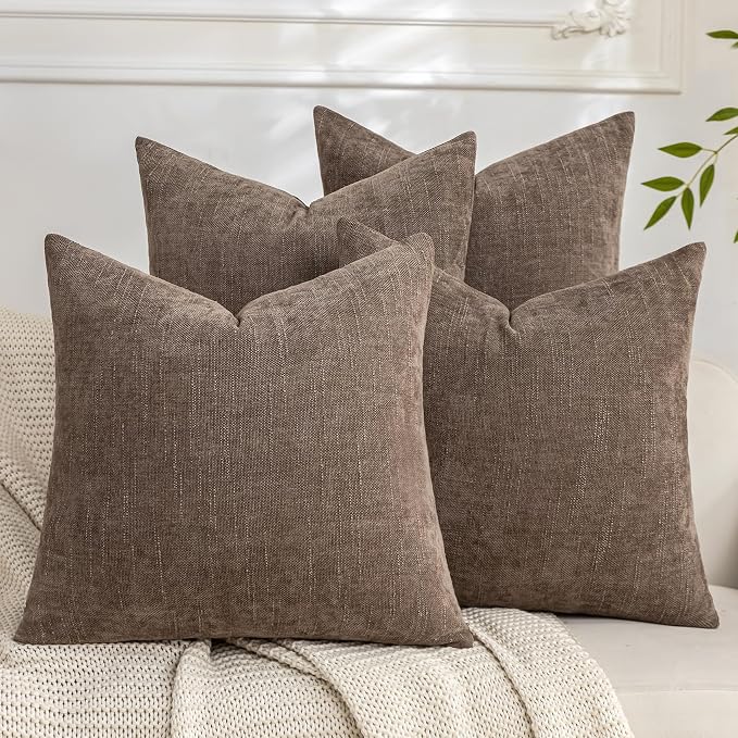 Set of 4 Soft Textured Decorative Throw Pillow Covers 26x26 Inch Cozy Farmhouse Cushion Cover Square Accent Pillow Cases for Bed Couch Sofa Living Room, Taupe Grey