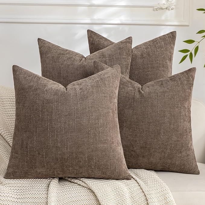 Set of 4 Soft Textured Decorative Throw Pillow Covers 18x18 Inch Cozy Farmhouse Cushion Cover Square Accent Pillow Cases for Bed Couch Sofa Living Room, Taupe Grey