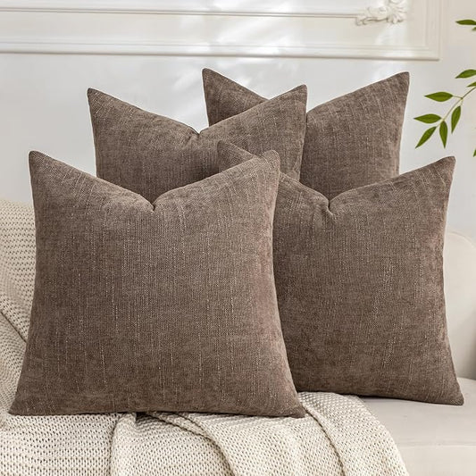 Set of 4 Soft Textured Decorative Throw Pillow Covers 22x22 Inch Cozy Farmhouse Cushion Cover Square Accent Pillow Cases for Bed Couch Sofa Living Room, Taupe Grey