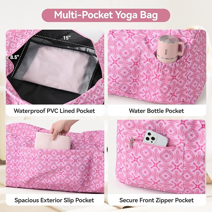 BOULDER BEE Yoga Mat Bag with Wet Pocket, Large Yoga Mat Carrier Fits All Your Stuff, Personalized Yoga Gifts, Gym Tote Bag for Women