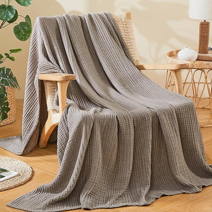 EMME Cotton Muslin King Blanket Breathable Gauze Soft Lightweight Blankets Adults Gifts for Women (Heather Brown, 108"x90")