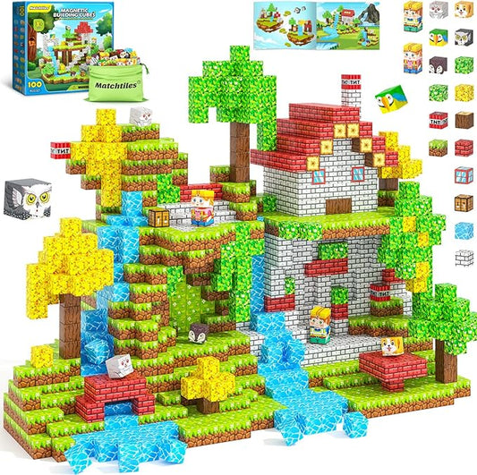 Magnetic Blocks with Forest Animals, Magnetic Building Blocks Magnet Cube Toys Stacking, Build Forest World Set, STEM Montessori Sensory Toys for Kids Boys Girls Age 3 4 5 6 7 8 9 10 Gifts