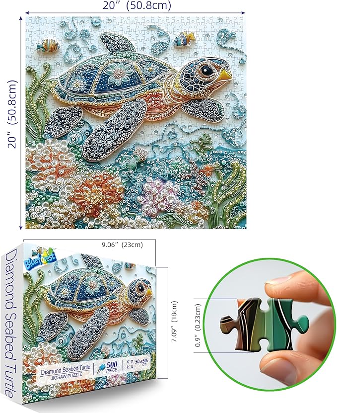 Embroidery Sea Turtle 500 Piece Puzzles for Adults, Easy Large Piece Puzzle for Seniors, Challenge Art Jigsaw Puzzles, for Gifts Birthday Party Games Family, 20 * 20 inch Dust Free Puzzle
