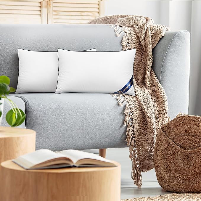 Utopia Bedding 12x20 Throw Pillow Inserts, Decorative Pillows, Pack of 2 | Piping Throw Pillows, Plush & Supportive, Aesthetic Cushion Sham Stuffer for Sofa, Office, Couch & Bed, Set of 2, White