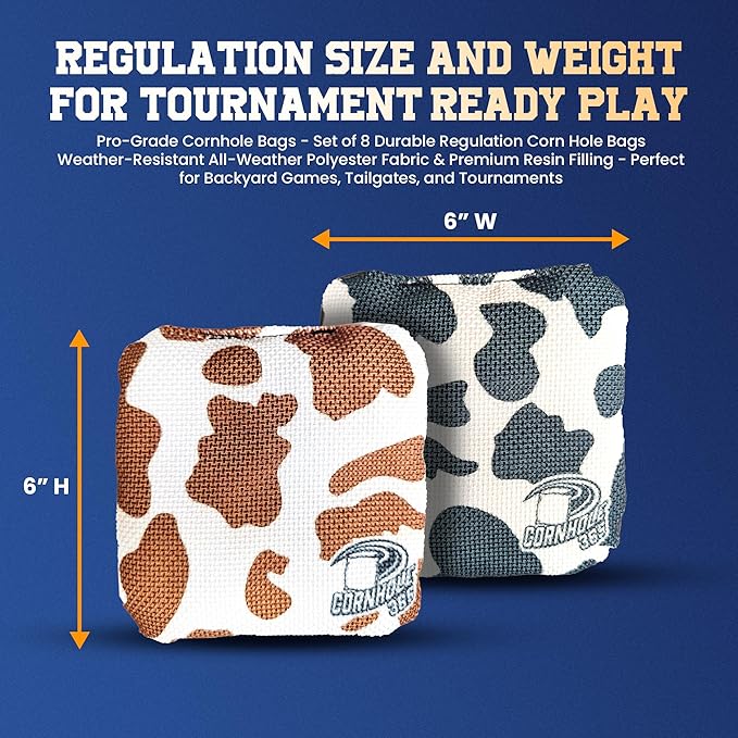 Cornhole365 - Stick & Slide - Professional Corn Hole Bag - Heavy-Duty Double-Stitched Polyester Fabric & Resin Filling for All-Weather - Versatile Regulation Size Cornhole Bean Bags - Set of 8