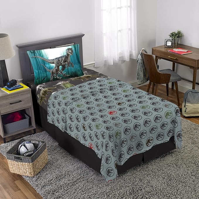 Franco Kids Bedding Super Soft Microfiber Sheet Set,3pcs, Twin, Jurassic World Dominion