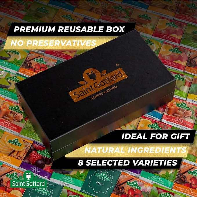 [ASSORTED FLAVORS] Saint Gottard Herbal Tea Box – Caffeine-Free Natural Infusion, Hot or Iced Tea, Organic Premium Flavor Blend, Aromatic & Smooth Taste, 80 Tea Bags