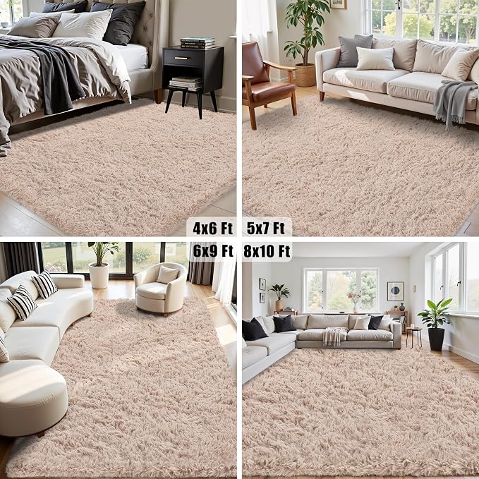 5x7 Area Rug for Living Room:Ultra Soft Fluffy Shag Beige Rugs,Large Fuzzy Plush Indoor Non Slip Carpet Washable Rug for Bedroom Kids Nursery Office Dorm Modern Decor(Beige 5'x7')
