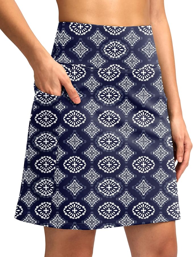 Women's 18" Skorts with 4 Side Pockets High Waisted Long Golf Skirt | Soft, Lightweight, Stretch, Breathable, Mesh Built-in Shorts, Athletic, Tennis, Dressy, Casual
