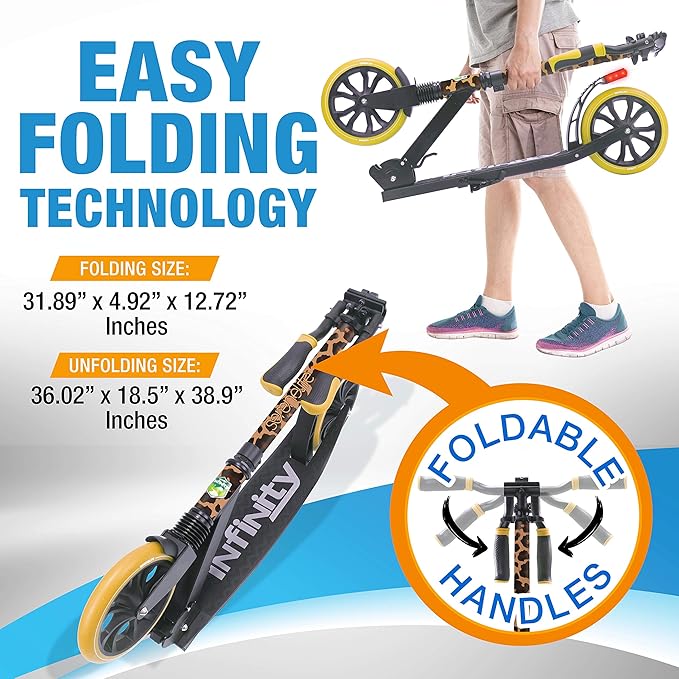 SereneLife Two Wheel Scooter for Teens, Smooth Gliding Kick Scooter for Adults w/Adjustable Height for Ages 8+, Portable All Terrain Scooter w/Carry Straps, Easy to Fold