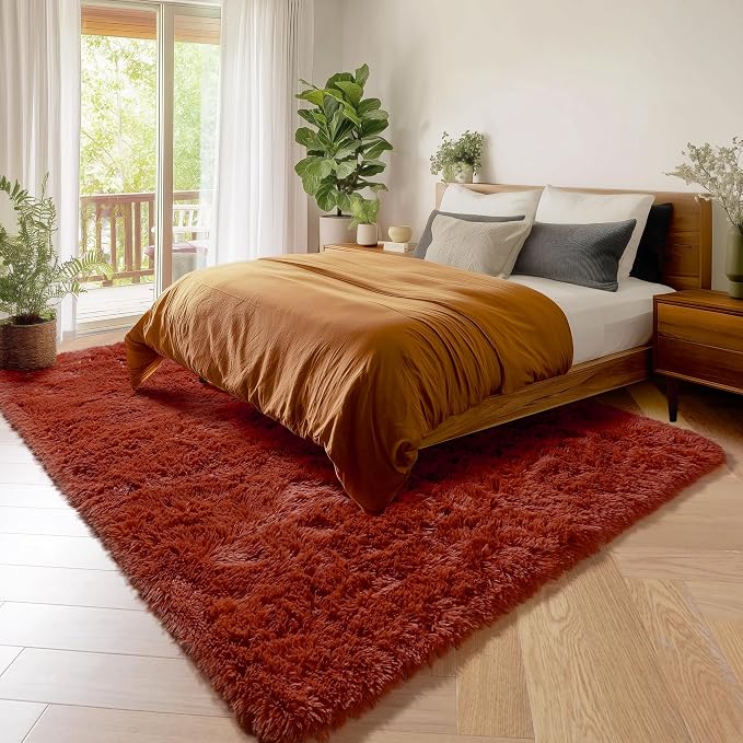 Amdrebio Terracotta Rust Large Area Rug 8x10 for Living Room Bedroom, Fluffy Fuzzy Shaggy Furry Rugs for Kids Room Decor Aesthetic, Big Cute Plush Shag Rustic Carpet for Classroom Playroom Nursery | Shaggy Fluffy Furry Shag Kids Home, Large Classroom P...
