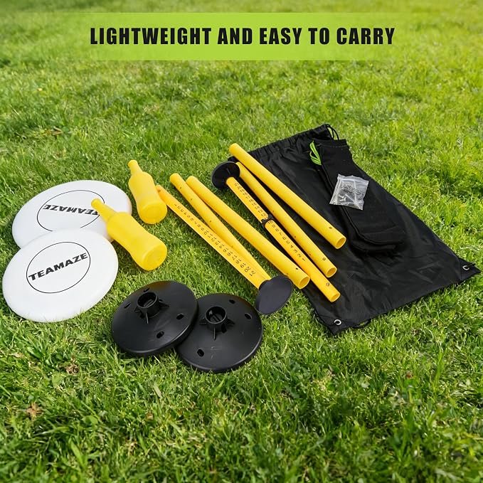 Flying Disc Game Set with Height-Adjustable Poles & Score Tracker, Outdoor Bottle Toss Game for Beach, Lawn, Camping, Polish Horseshoes Set for Family & Friends Party Games