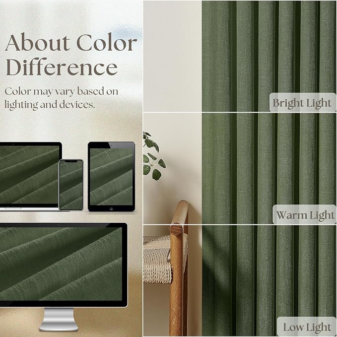 TWODRAPES Olive Green Pinch Pleated Linen Curtains 92 Inches Long 2 Panels for Living Room Bedroom Semi Sheer Pinch Pleat Drapes with Hooks Rings Boho Farmhouse Light Filtering Window Curtain 40x92