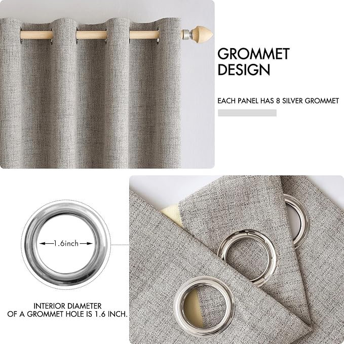 MIULEE 100% Blackout Linen Textured Curtains for Bedroom Solid Thermal Insulated Warm Taupe Grommet Room Darkening Curtains & Drapes Luxury Decor for Living Room 52 x 45 Inch (2 Panels)