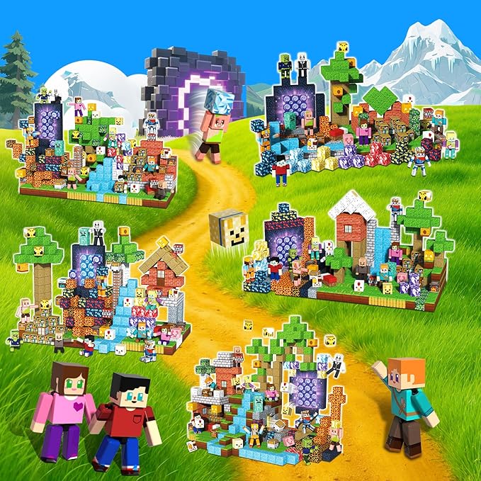 464PCS Magnetic Blocks with 10 Action Figures– 2025 STEM Magnetic Building Blocks for Kids Christmas, Creative Educational Play Set for Boys & Girls