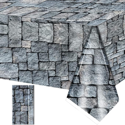 1 Pack Cobblestone Tablecloth Stone Printed Table Cover Medieval Table Decoration Plastic Tablecloth Stone Brick Tablecovers for Medieval Castle Knight Themed Party Supplies, 4.3 x 7.2 Feet