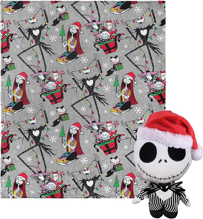 Northwest Character Hugger Pillow & Silk Touch Throw Blanket Set, 40" x 50", The Nightmare Before Christmas Freaky Festivities