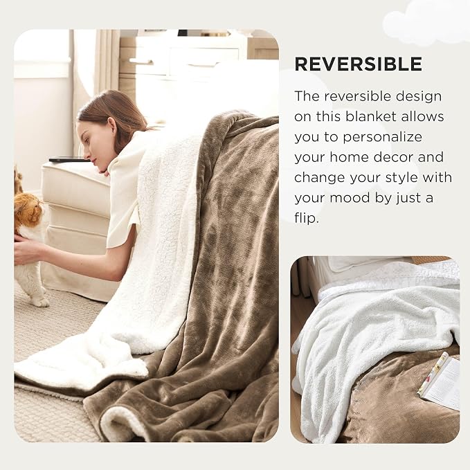 Bedsure GentleSoft Sherpa Fleece Cal King Blankets for Bed, Non-Heated, Thick and Warm Oversized Throw for Women and Men, Soft Fuzzy Plush Large Blanket for Winter, Camel, 112x98 Inches