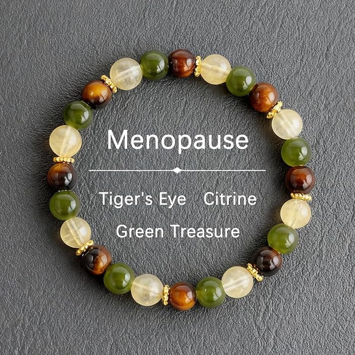 Menopause Bracelet for Women, Natural Crystal Elastic Bracelets Hot Flashes & Anxiety Relief Calming Balance Menopause's Support Jewelry Gift With Card